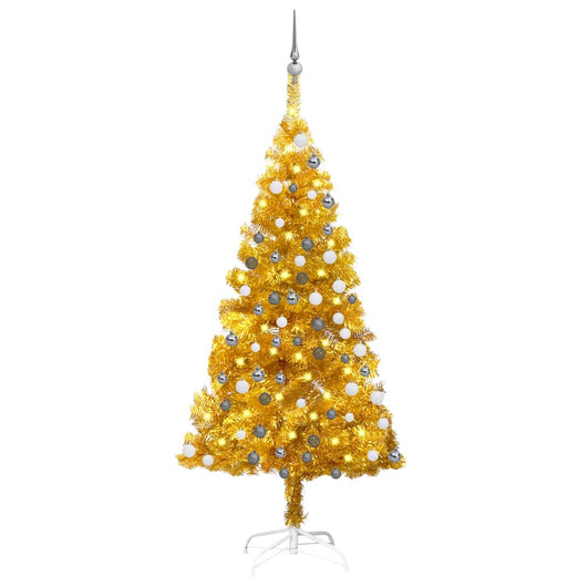 Set Albero Natale Artificiale con LED e Palline Oro 120cm PET cod mxl 15680