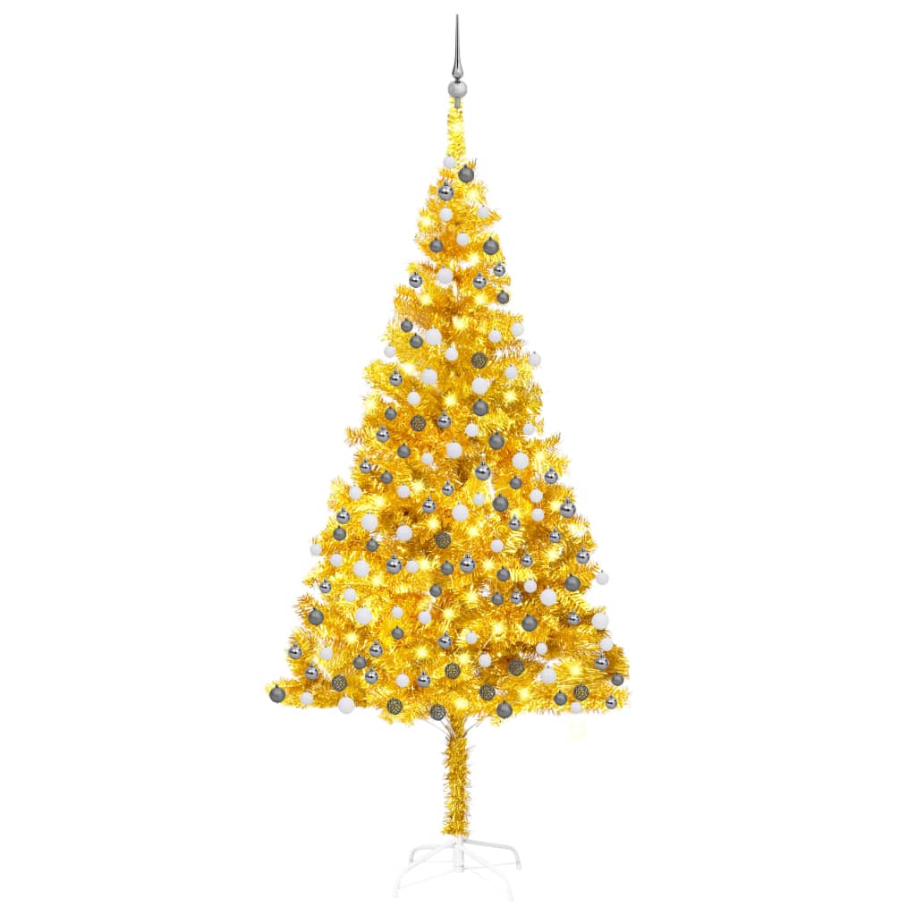 Set Albero Natale Artificiale con LED e Palline Oro 240 cm PET  cod mxl 18089