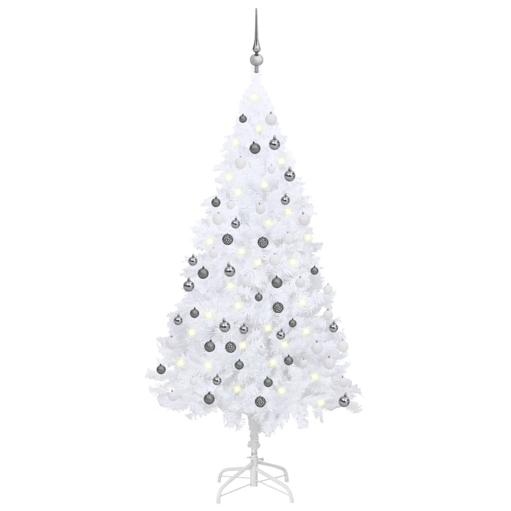 Set Albero Natale Artificiale LED e Palline Bianco 150cm PVC  cod mxl 15682