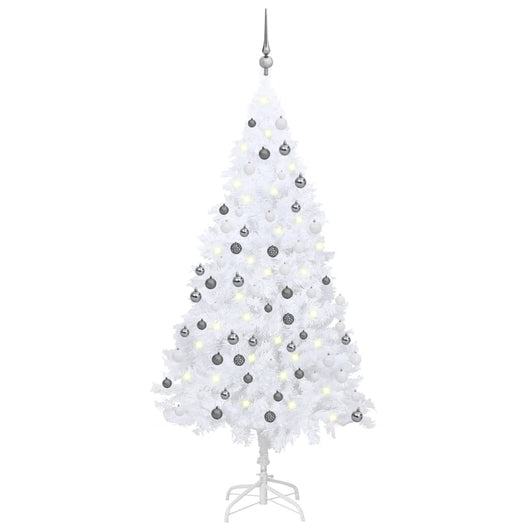 Set Albero Natale Artificiale LED e Palline Bianco 150cm PVC  cod mxl 15682