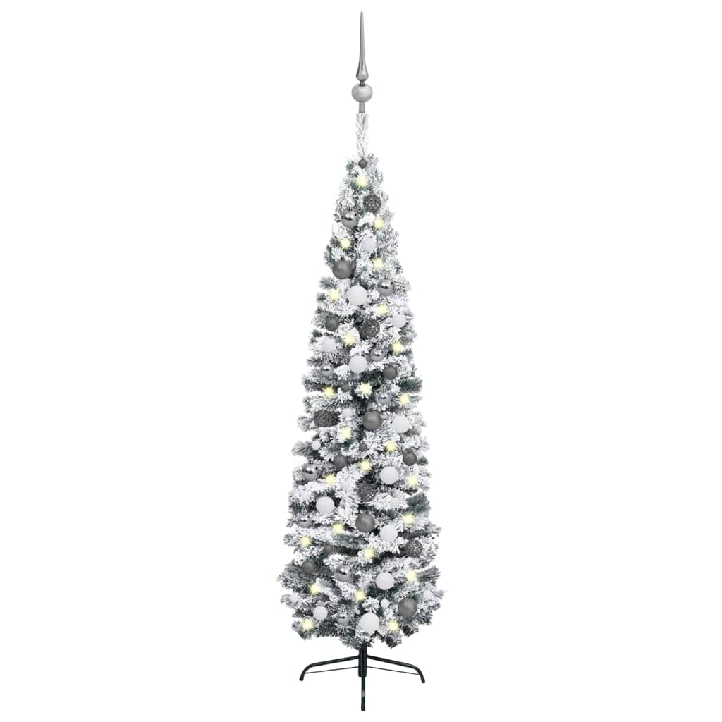 Set Albero di Natale Sottile con Luci LED e Palline Verde 240cm cod mxl 28111