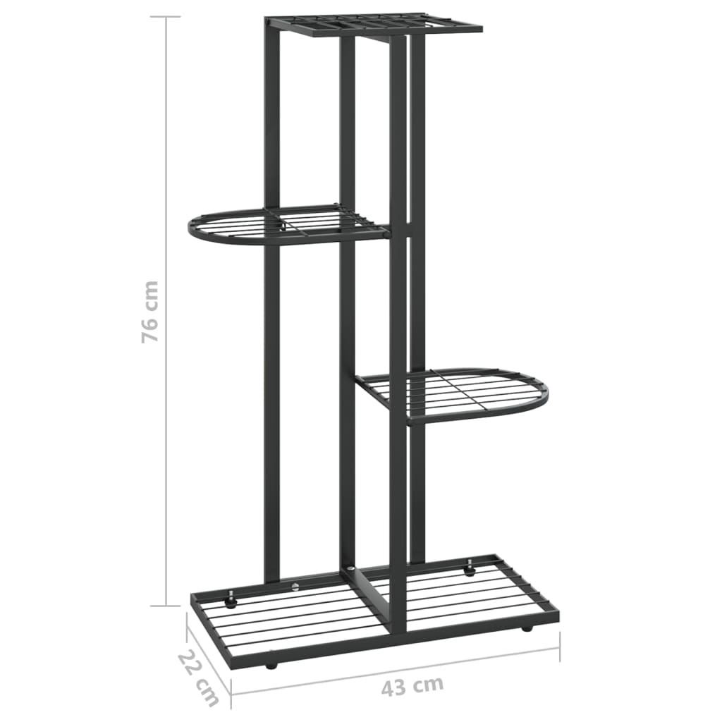 Piedistallo per Piante a 4 Piani 43x22x76 cm in Metallo Nero 336108