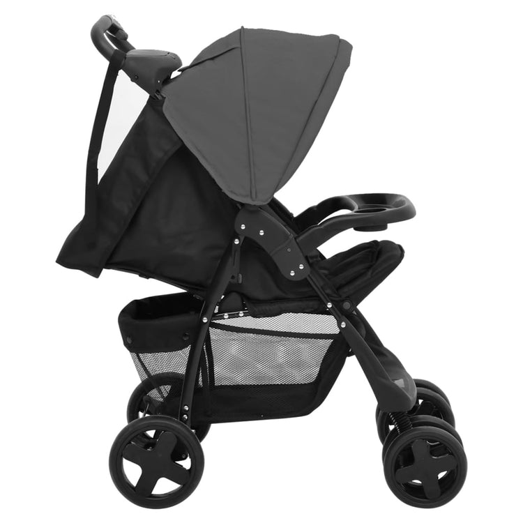 Passeggino 2 in 1 Grigio Scuro e Nero in Acciaio 10384