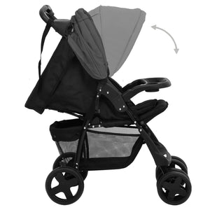 Passeggino 2 in 1 Grigio Scuro e Nero in Acciaio 10384