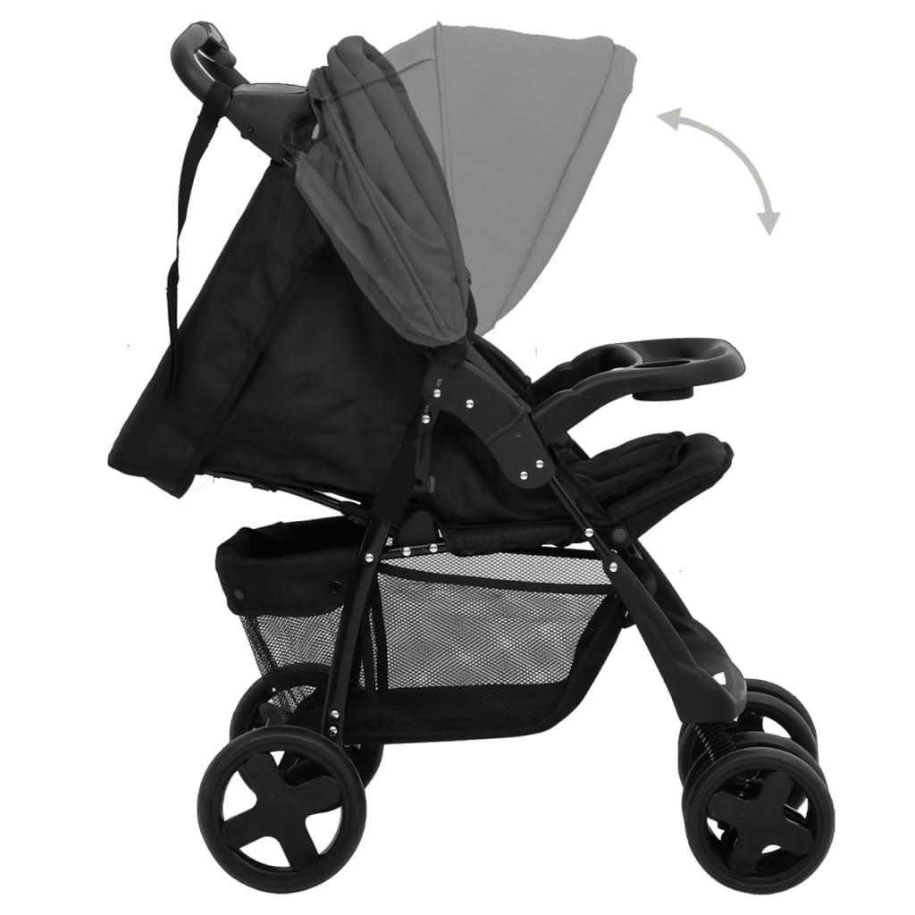 Passeggino 3 in 1 Grigio Scuro e Nero in Acciaio cod mxl 77491