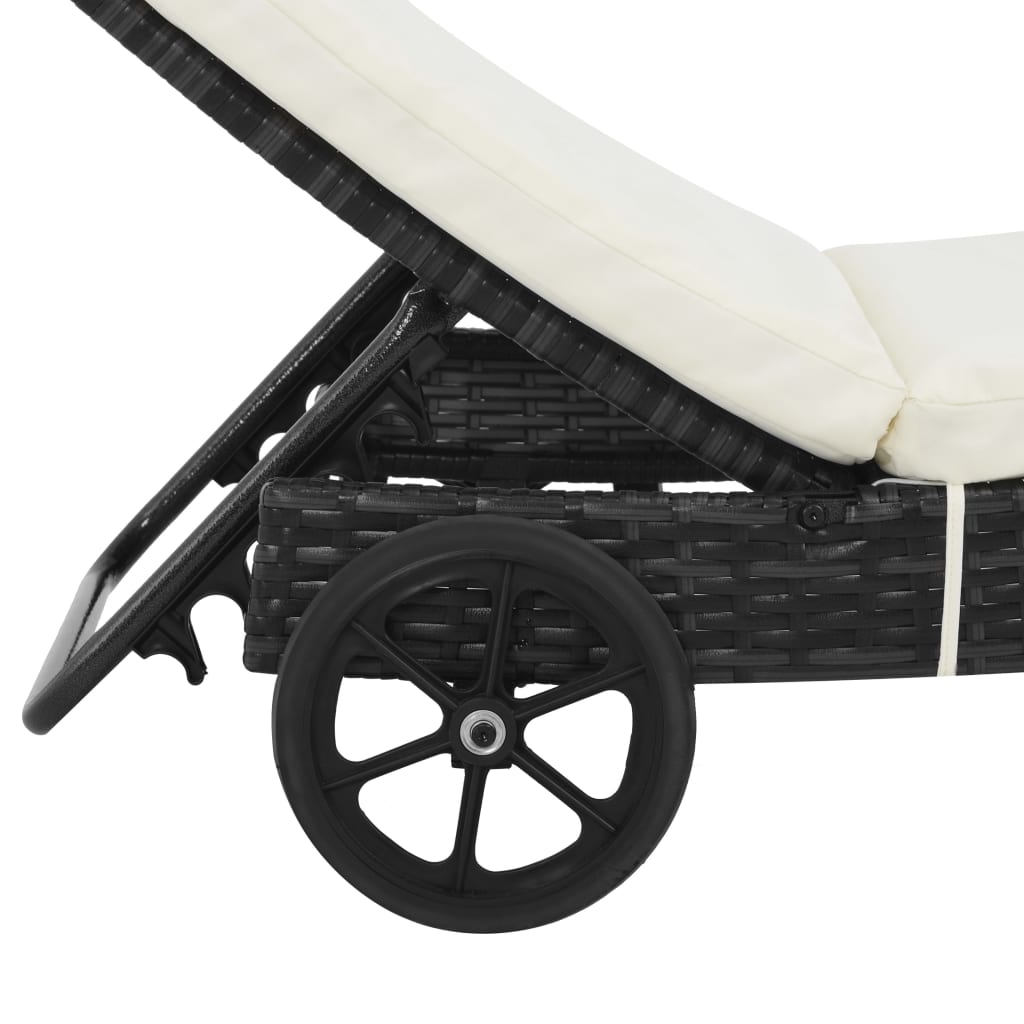 Lettini Prendisole 2 pz con Ruote e Cuscini Polyrattan Nero 3078465