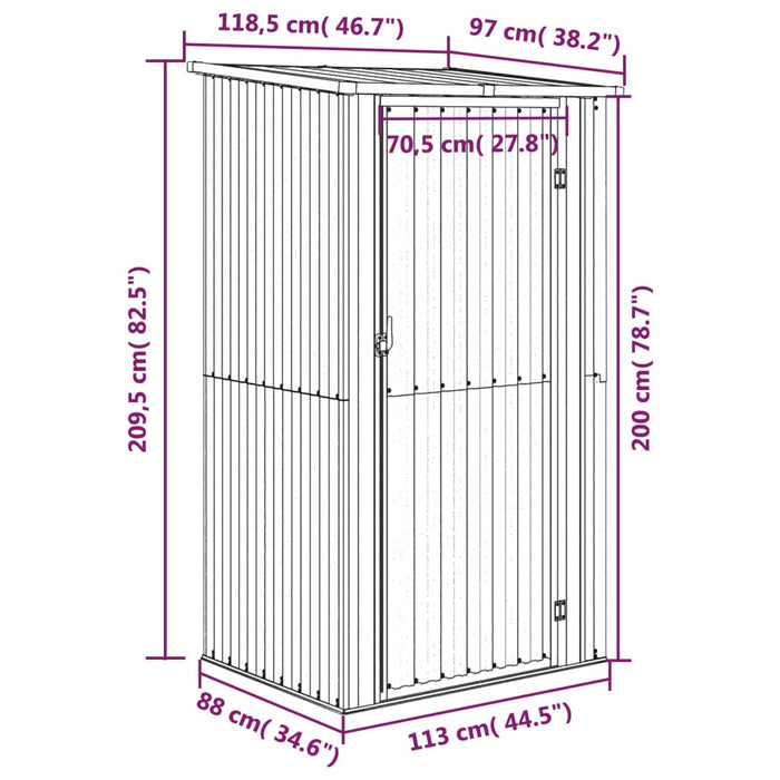 Capanno da Giardino Marrone 118,5x97x209,5 cm Acciaio Zincato