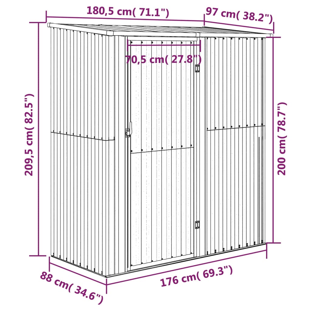 Capanno da Giardino Verde 180,5x97x209,5 cm in Acciaio Zincato 150903