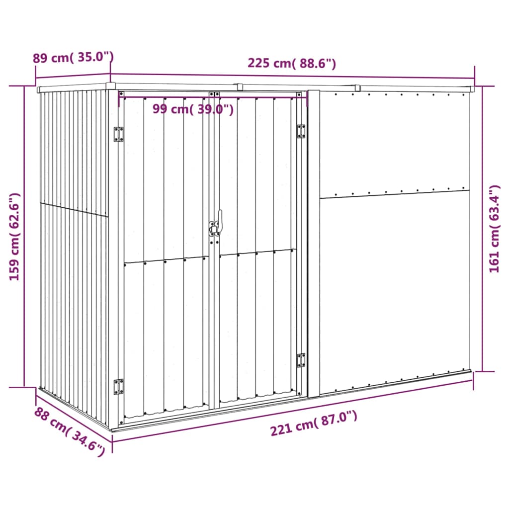 Capanno per Attrezzi Verde 225x89x161 cm Acciaio Zincato cod mxl 65813