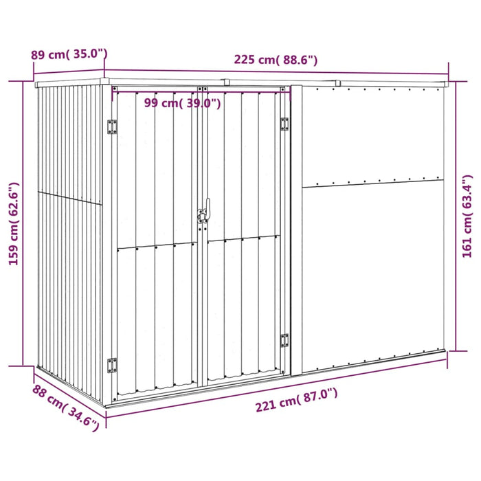 Capanno per Attrezzi Marrone 225x89x161 cm in Acciaio Zincato 316216