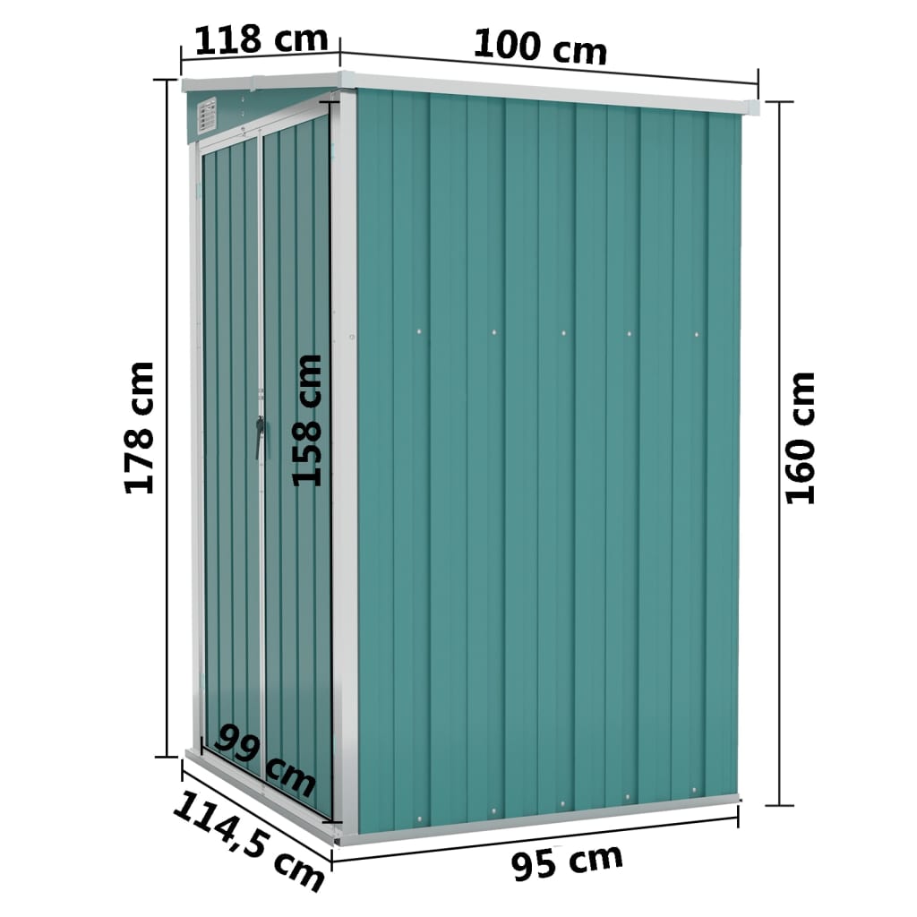 Capanno Giardino a Parete Verde 118x100x178 cm Acciaio Zincato 316217