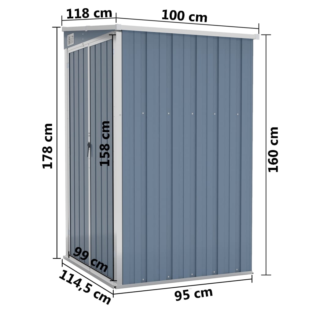 Capanno Giardino a Parete Grigio 118x100x178 cm Acciaio Zincato cod mxl 52189