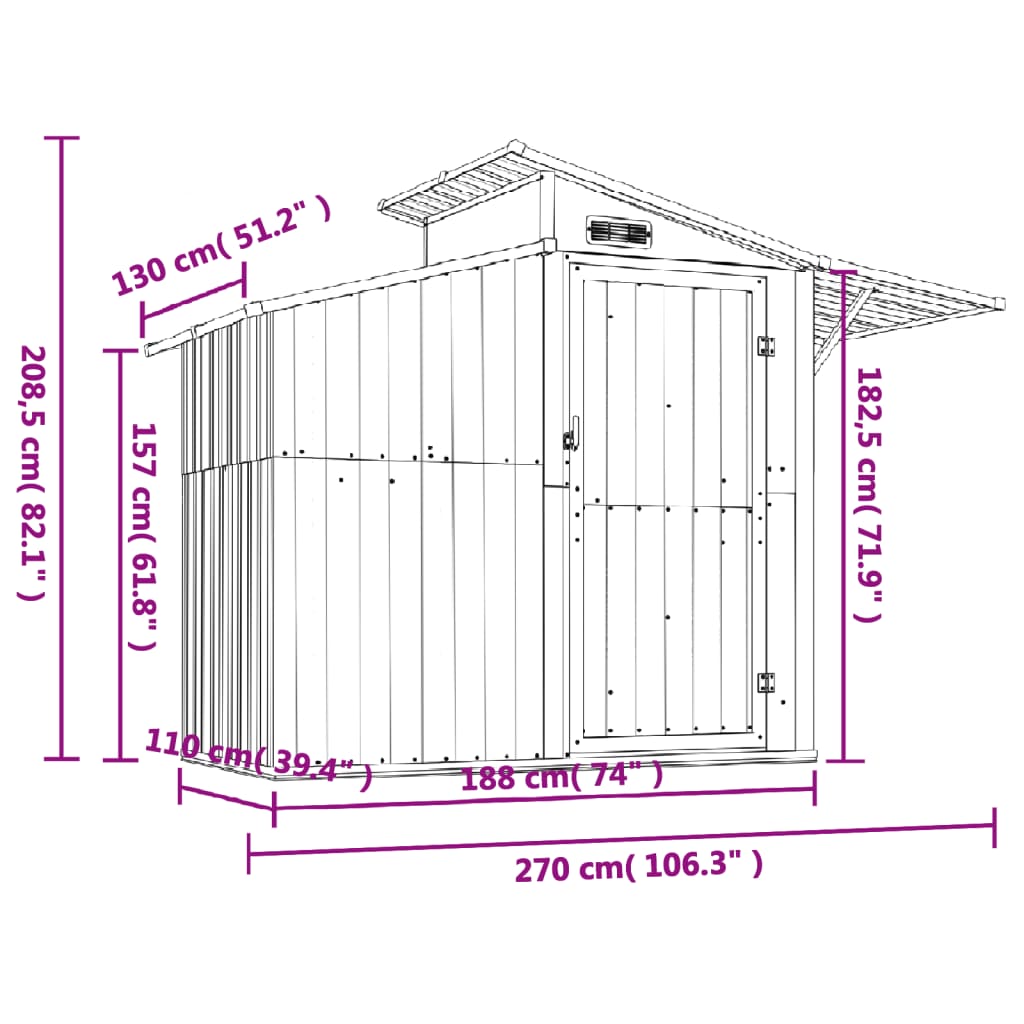 Capanno da Giardino Verde 207x130x208,5 cm Acciaio Zincato 316242