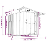 Capanno da Giardino Grigio 270x130x208,5 cm Acciaio Zincato 316243