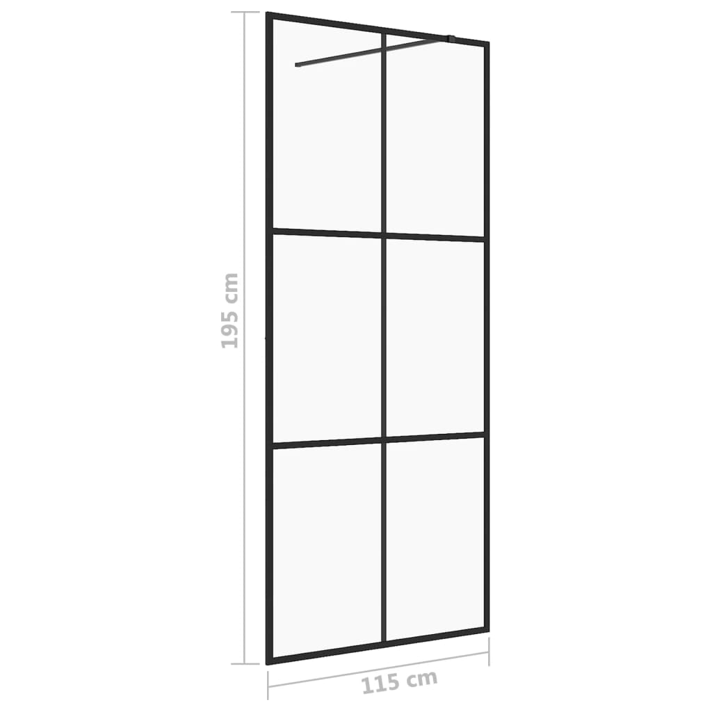 Parete per Doccia Walk-in Vetro Trasparente ESG 115x195cm Nera