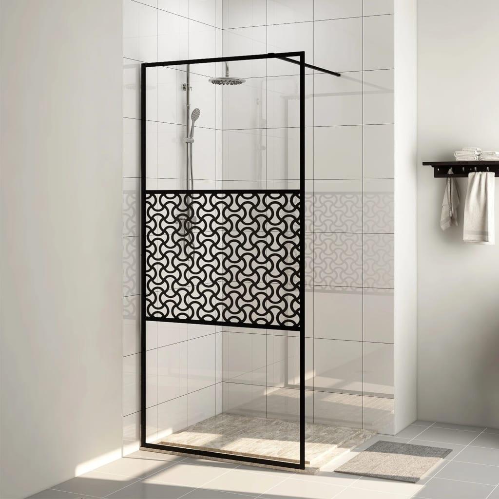 Parete per Doccia Walk-in Vetro Trasparente ESG 90x195 cm Nera 151029