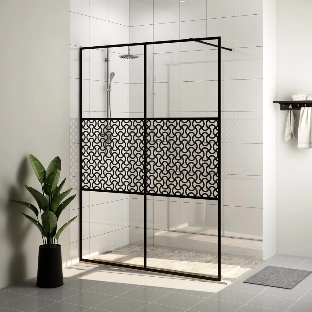 Parete per Doccia Walk-in Vetro Trasparente ESG 140x195cm Nera cod mxl 52638