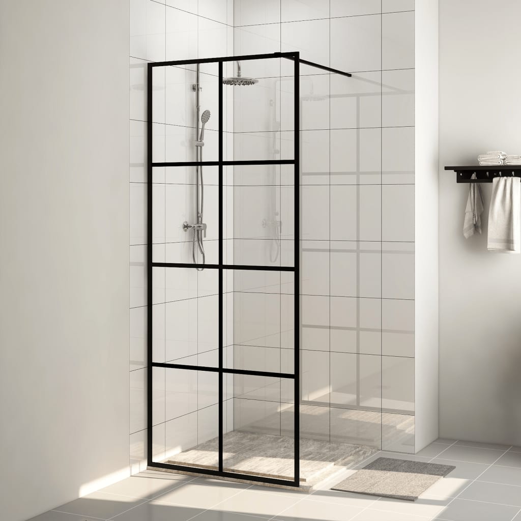 Parete per Doccia Walk-in Vetro Trasparente ESG 80x195 cm Nera cod mxl 48643