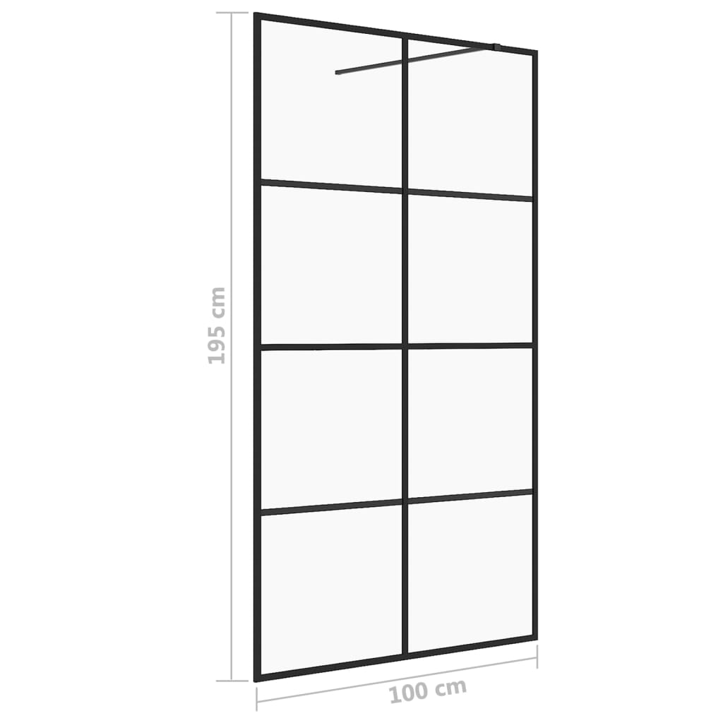 Parete per Doccia Walk-in Vetro Trasparente ESG 100x195cm Nera cod mxl 46805