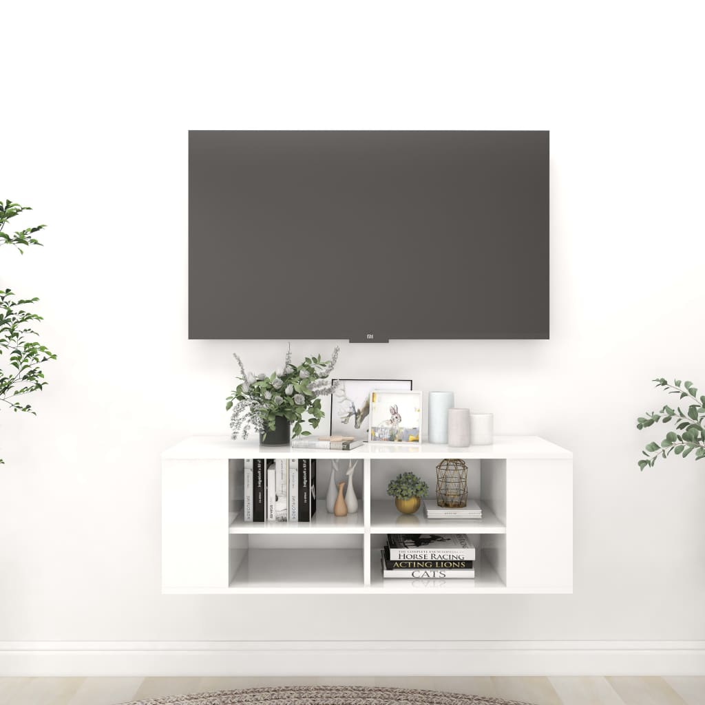 Armadietto TV da Parete Bianco Lucido 102x35x35cm in Truciolato cod mxl 7901