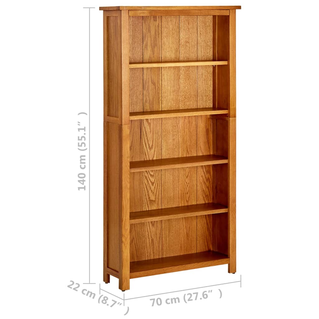 Libreria a 5 Ripiani 70x22x140 cm in Legno Massello di Rovere cod mxl 69598