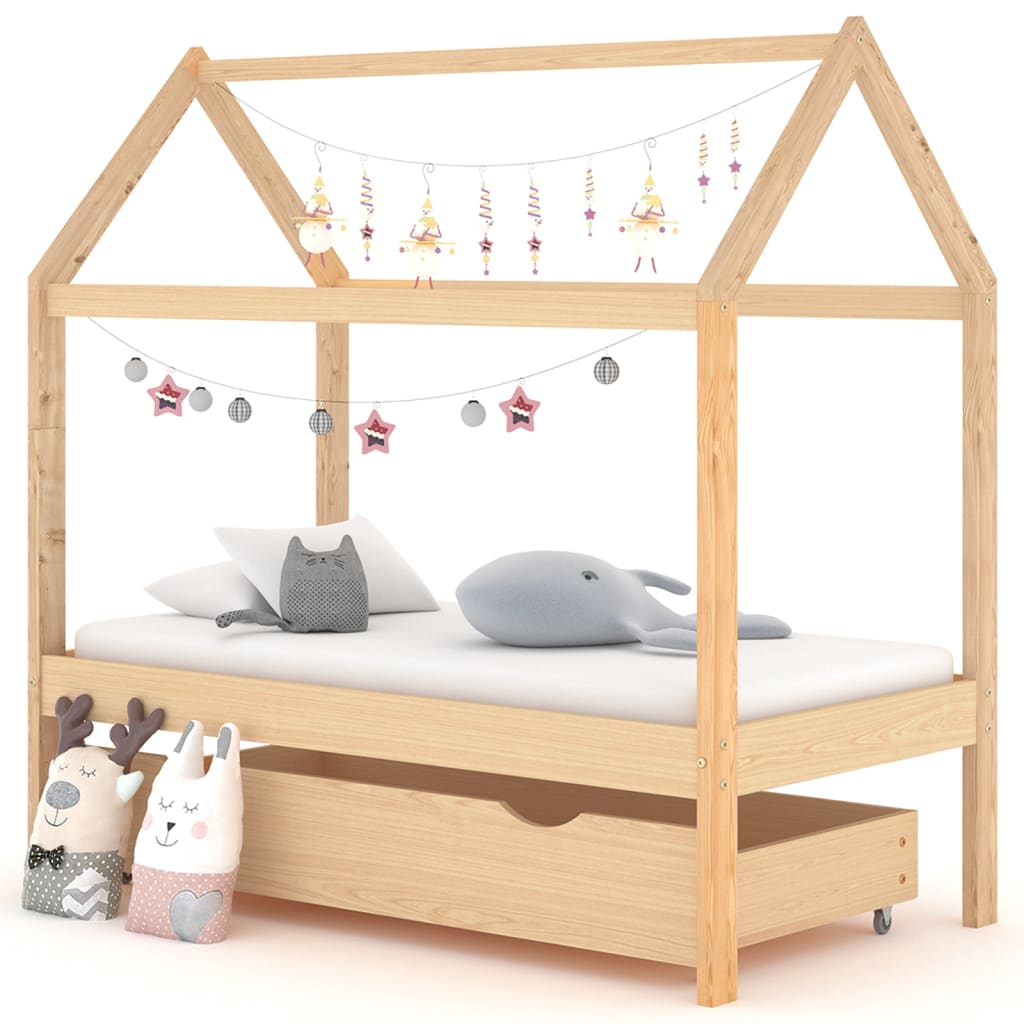 Giroletto per Bambini con Cassetto in Pino Massello 70x140 cm 322136