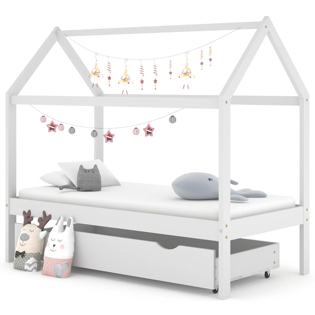 Giroletto Bambini con Cassetto Bianco Pino Massello 80x160 cm cod 8965