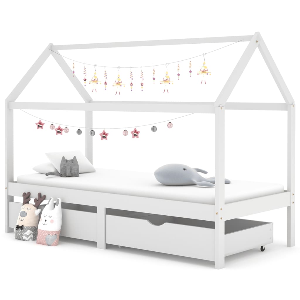 Giroletto Bambini con Cassetti Bianco Pino Massello 90x200 cm 322141