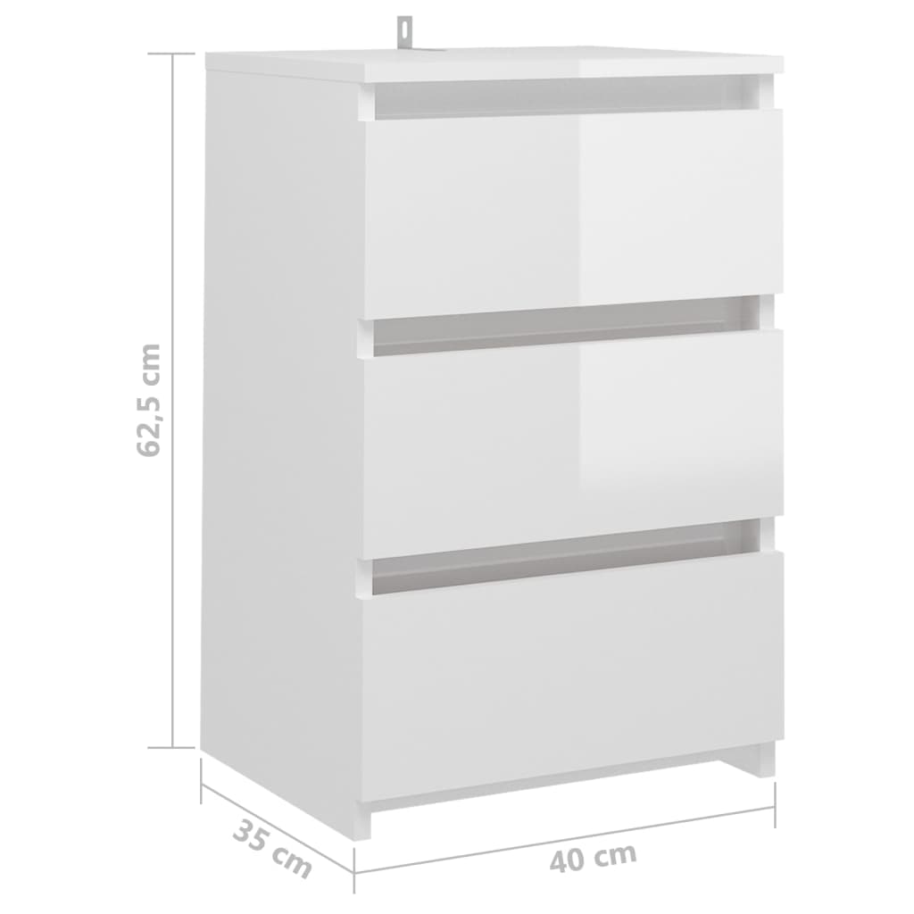 Comodini 2 pz Bianco Lucido 40x35x62,5 cm in Truciolato cod mxl 51742