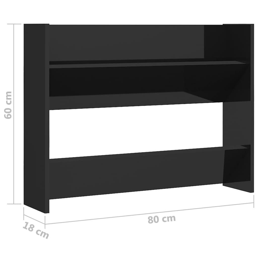 Scarpiera a Muro Nero Lucido 80x18x60 cm in Truciolato 806755