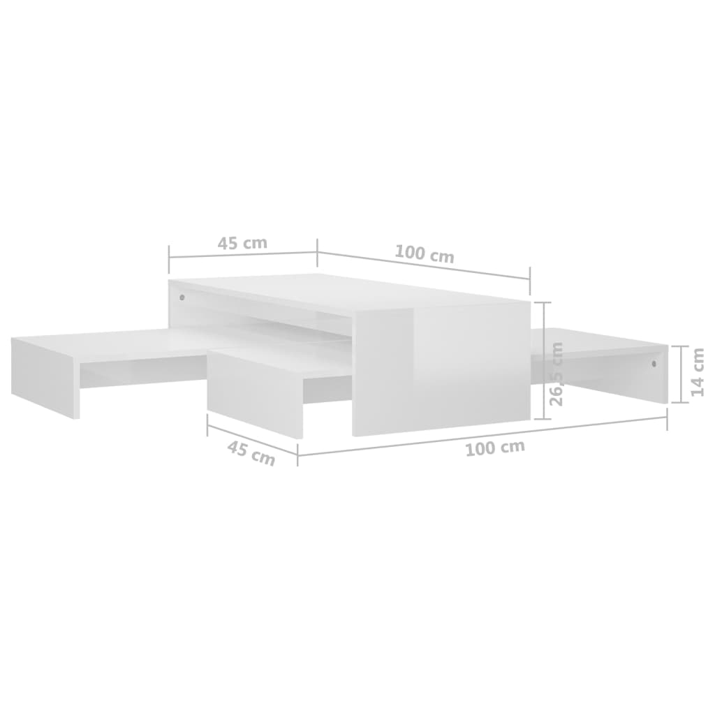 Set Tavolini Estraibili Bianco Lucido 100x100x26,5cm Truciolato cod mxl 20018