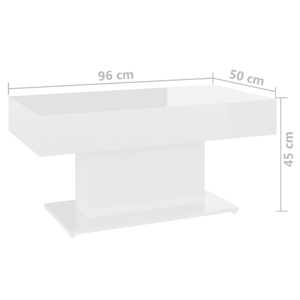 Tavolino da Salotto Bianco Lucido 96x50x45 cm in Truciolato