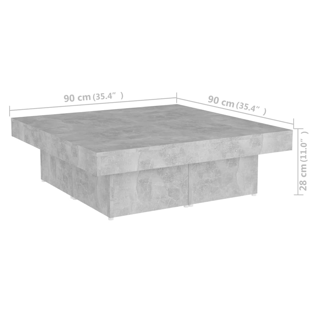 Tavolino da Salotto Grigio Calcestruzzo 90x90x28cm Truciolato cod mxl 13977