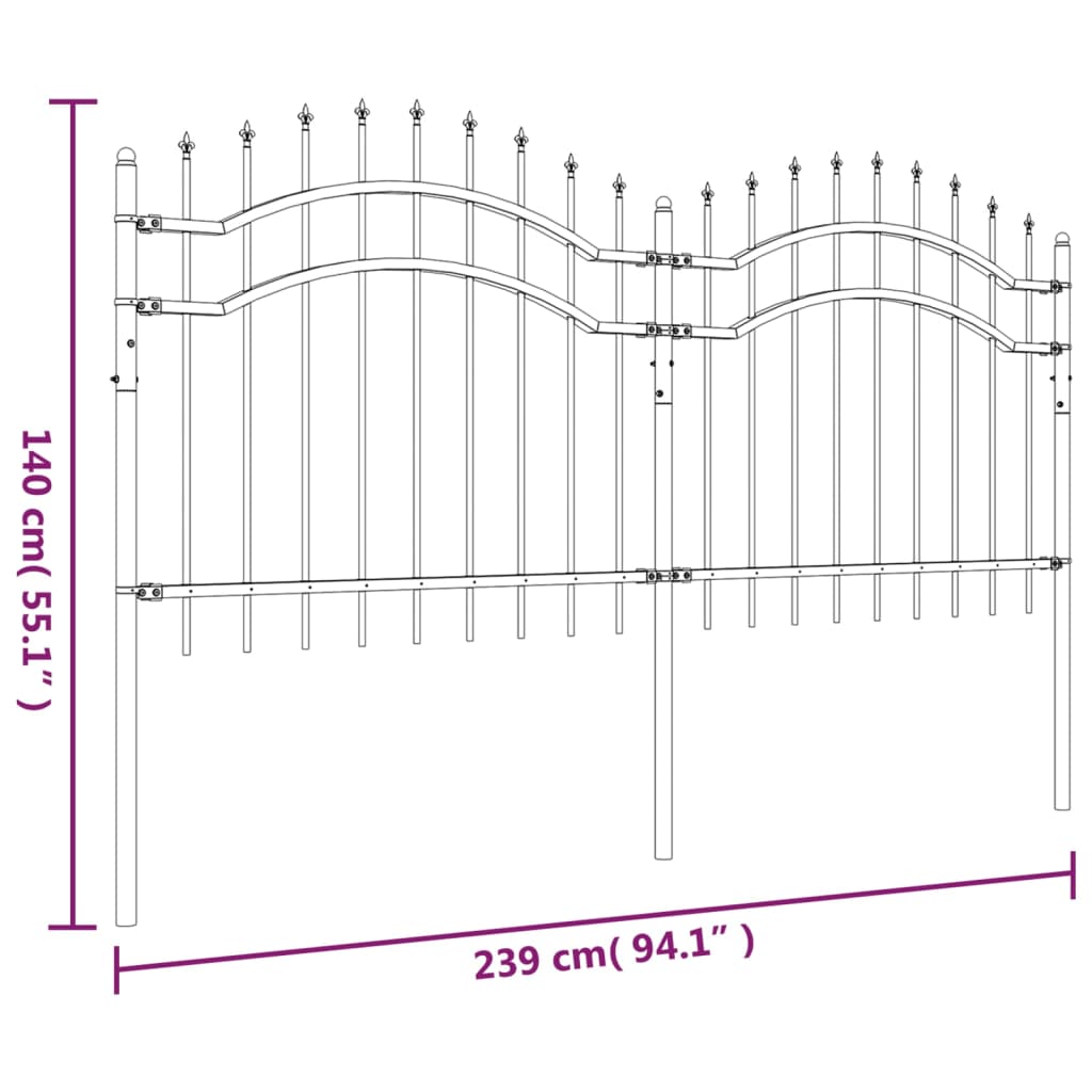 Recinzione da Giardino con Punta a Lancia Nera 140cm Acciaio cod mxl 24930