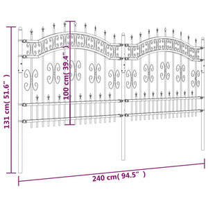 Recinzione da Giardino con Punta a Lancia Nera 140cm Acciaio 151085