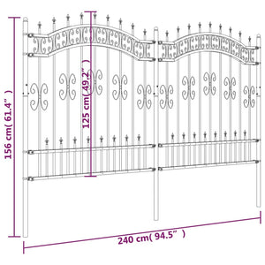 Recinzione da Giardino con Punta a Lancia Nera 165cm Acciaio cod mxl 24944