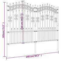 Recinzione da Giardino con Punta a Lancia Nera 190cm Acciaio 151087