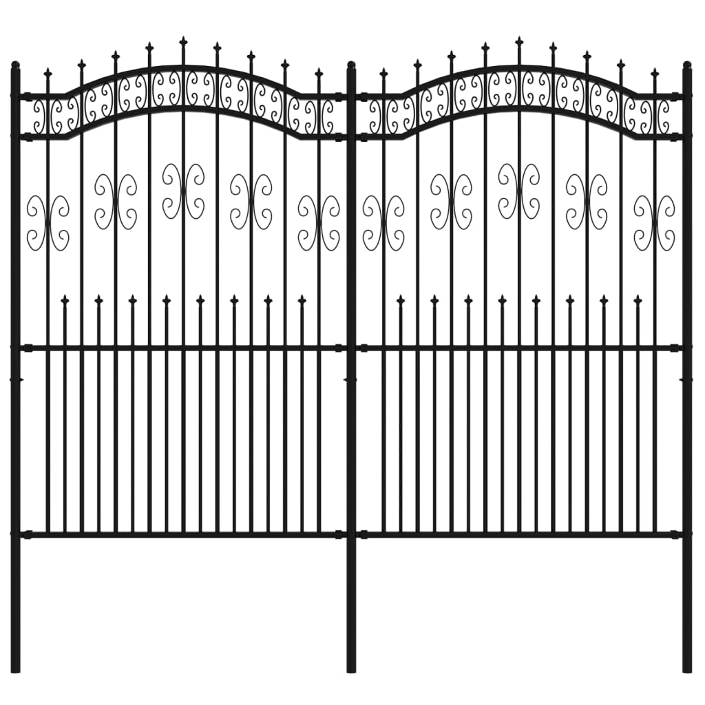 Recinzione da Giardino con Punta a Lancia Nera 222cm Acciaio 151088