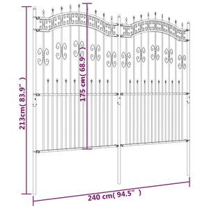 Recinzione da Giardino con Punta a Lancia Nera 222cm Acciaio 151088