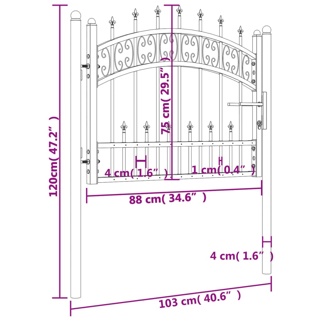 Recinzione Cancello con Punta a Lancia Nera 103x120cm Acciaio cod mxl 49957