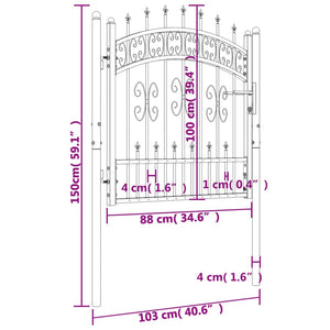 Recinzione Cancello con Punta a Lancia Nera 103x150cm Acciaio cod mxl 47841