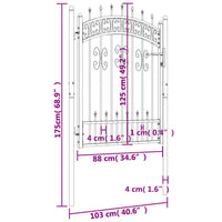 Recinzione Cancello con Punta a Lancia Nera 103x175cm Acciaio cod mxl 47251