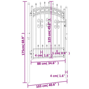 Recinzione Cancello con Punta a Lancia Nera 103x175cm Acciaio cod mxl 47251