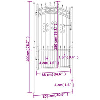 Recinzione Cancello con Punta a Lancia Nera 103x200cm Acciaio cod mxl 42303