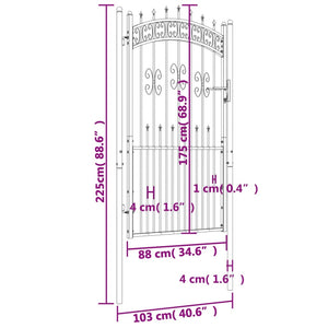 Recinzione Cancello con Punta a Lancia Nera 103x225cm Acciaio cod mxl 46974