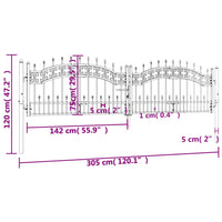 Recinzione Cancello con Punta a Lancia Nera 305x120cm Acciaio cod mxl 49910