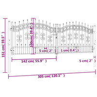 Recinzione Cancello con Punta a Lancia Nera 305x151cm Acciaio cod mxl 53177