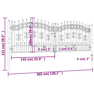 Recinzione Cancello con Punta a Lancia Nera 305x151cm Acciaio cod mxl 53177