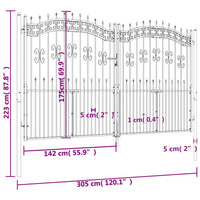 Recinzione Cancello con Punta a Lancia Nera 305x223cm Acciaio cod mxl 42311