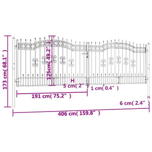 Recinzione Cancello con Punta a Lancia Nera 406x173cm Acciaio cod mxl 42793